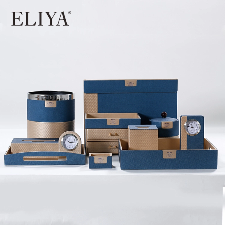 Ensemble de produits en cuir d'hôtel MDF doré / bleu pour chambre d'amis à vendre 1