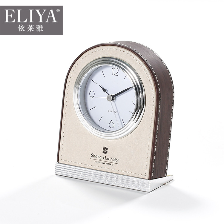 ELIYA Pu Reloj de mesa de cuero con alarma, reloj despertador para Hotel Radio Día del Padre Día de la Madre Día de San Valentín NUEVO Plaza del bebé 4