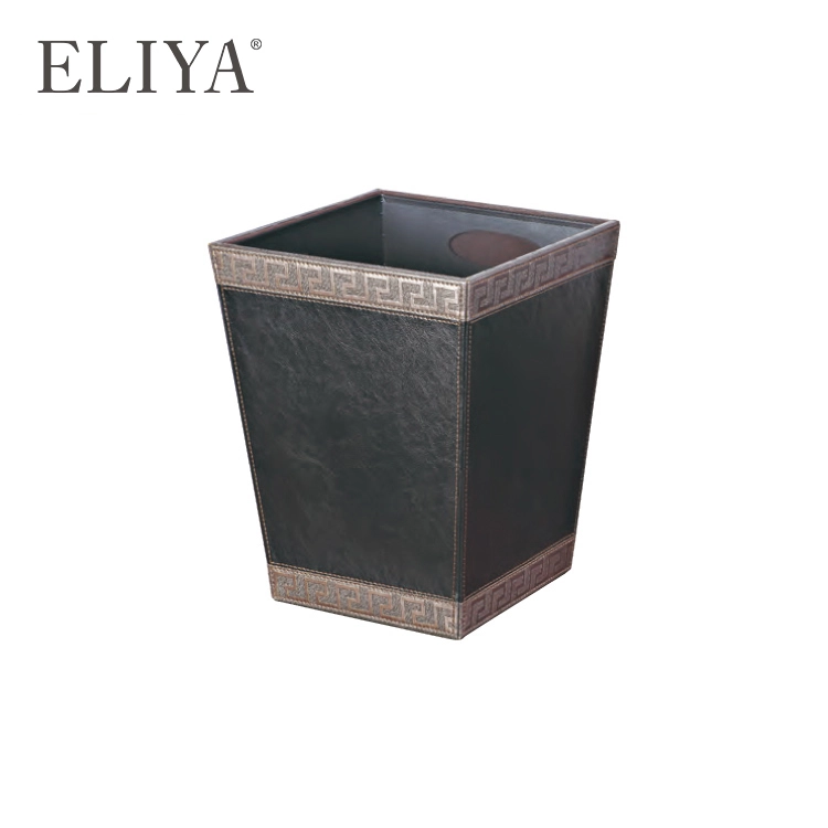 Guangzhou Black Leather Luxury Hotel Room Trash Can For Sale 1