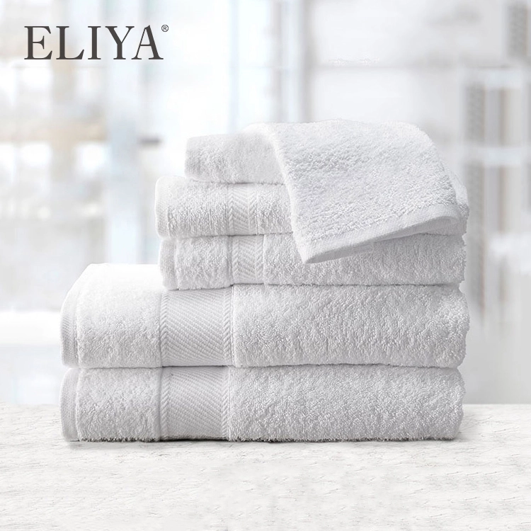 Hiltion High Quality 5 Star Hotel Towel Set Jacquard Satin White Towel 1