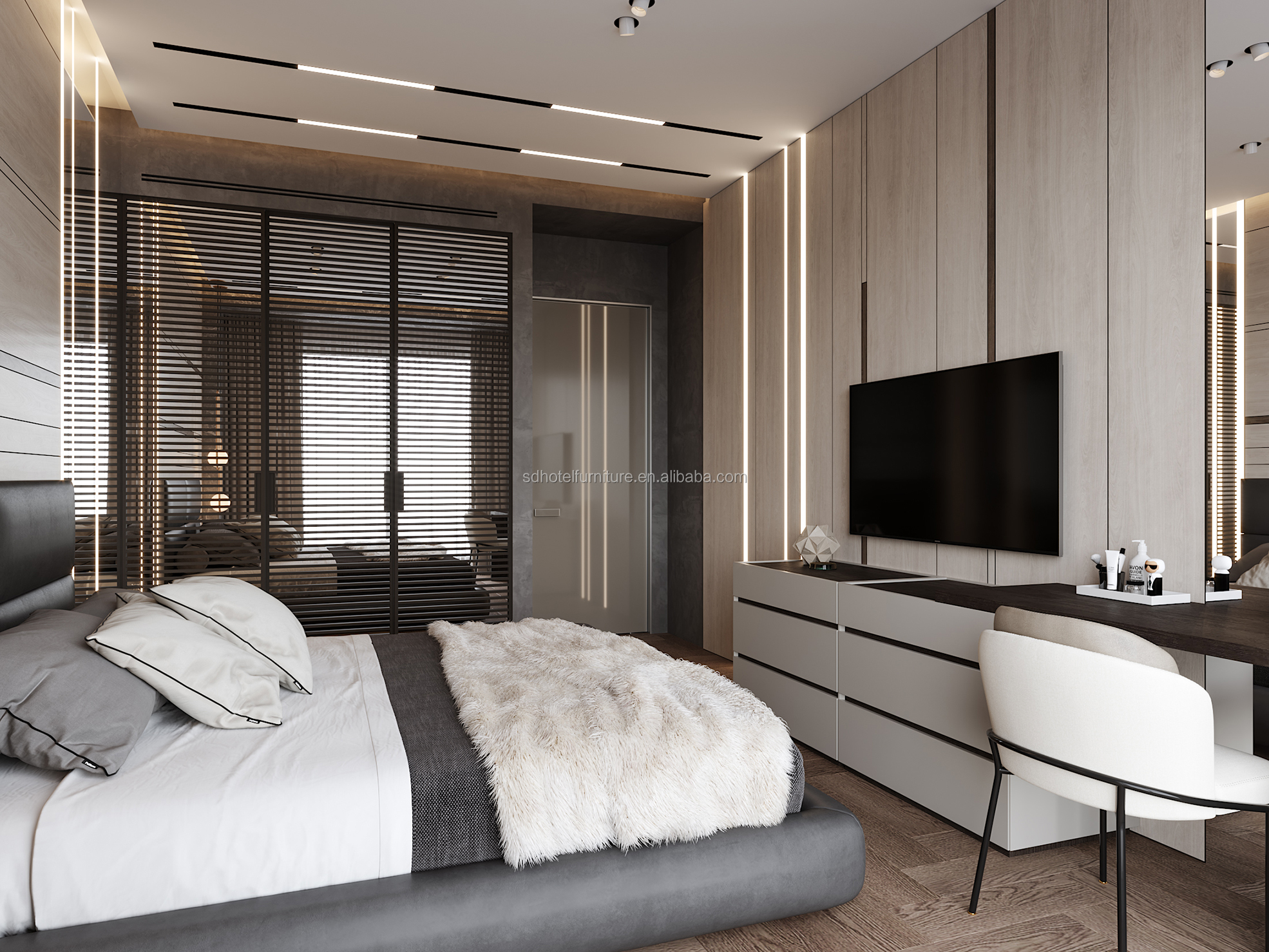 Custom Made Furniture Modern Latest Luxury Apartment Hotel Bedroom Furniture Set 11
