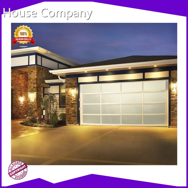 Automatic White Frame Opaque Glass Garage Door 16x8 Smoked Plexi glass Overhead Door 1