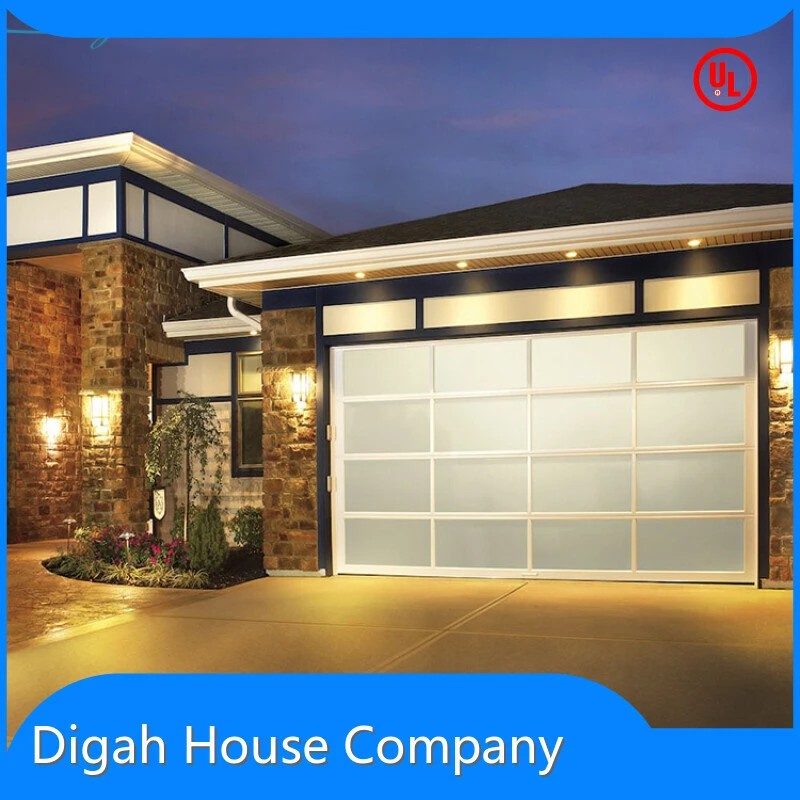 Automatic White Frame Opaque Glass Garage Door Smoked Plexiglass Overhead Door 1