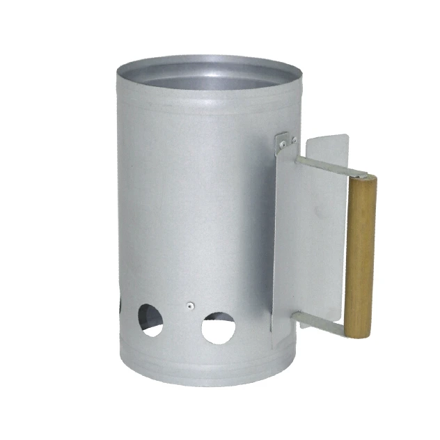 Factory price galvanized steel chimney starter with wood handle for outdoor BBQ 1