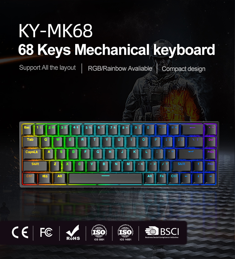 KY-MK68 Compact design 68 keys mechanical keyboard 9