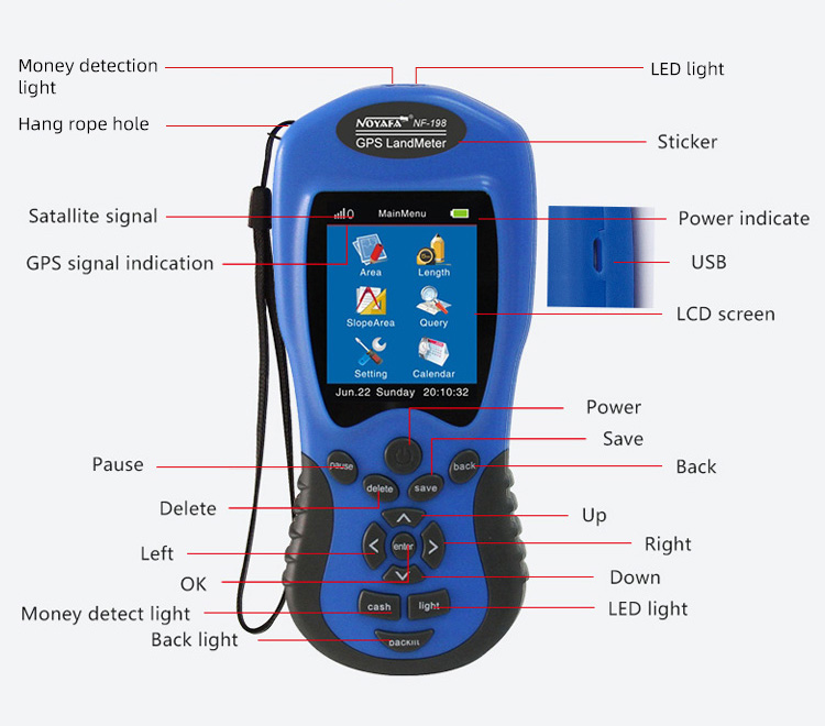 Noyafa Newly designed NF-198 smart portable multi function integrated GPS land meter 7