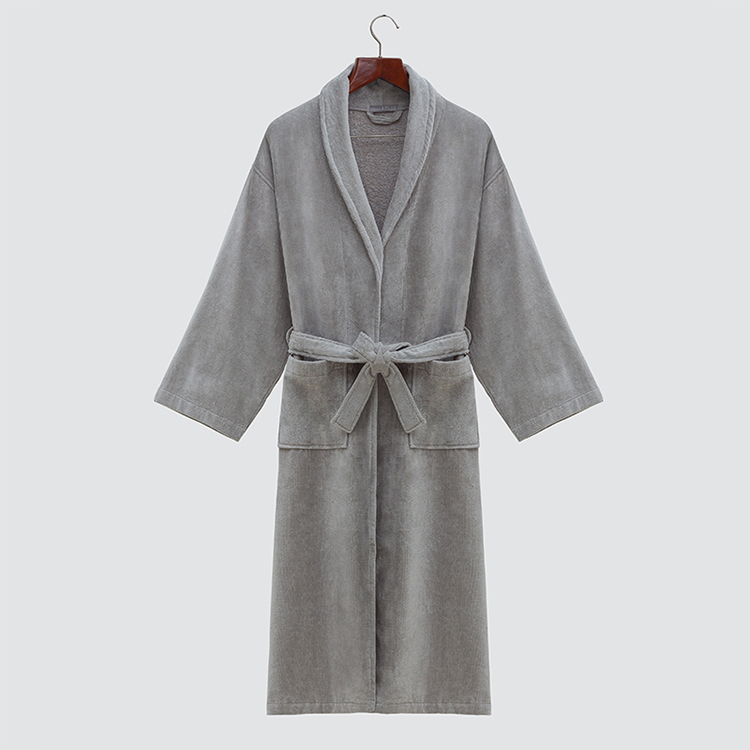 ELIYA High Quality Shawl Collar Luxury Velour Bathrobe Grey Color 10