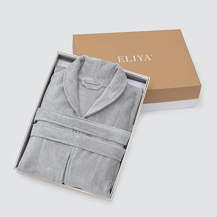 ELIYA High Quality Shawl Collar Luxury Velour Bathrobe Grey Color 16