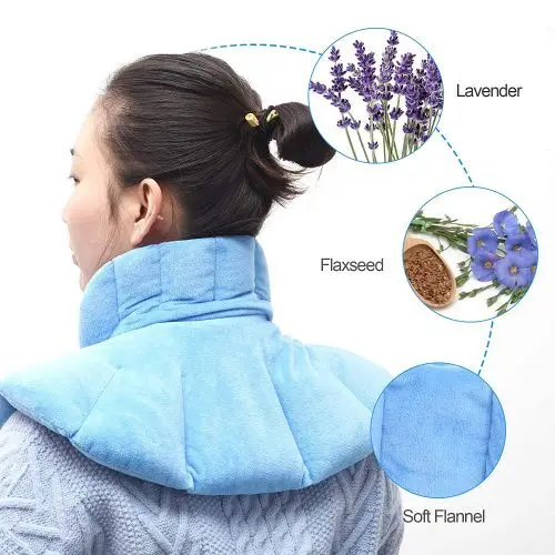 Coussin chauffant pour le cou et l'épaule, coussin chaud et froid à base de plantes pour soulager la douleur, la relaxation musculaire. Utilisation au micro-ondes ou au congélateur. Emballage en flanelle, y compris lavande, graines de lin 1
