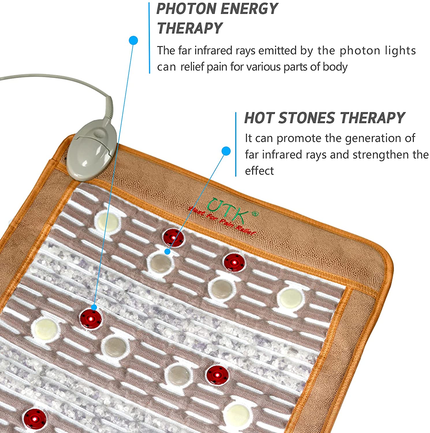 UTK Tappetino riscaldante a infrarossi lontani Photon di grandi dimensioni per alleviare il dolore (grande 73 x 31) 3