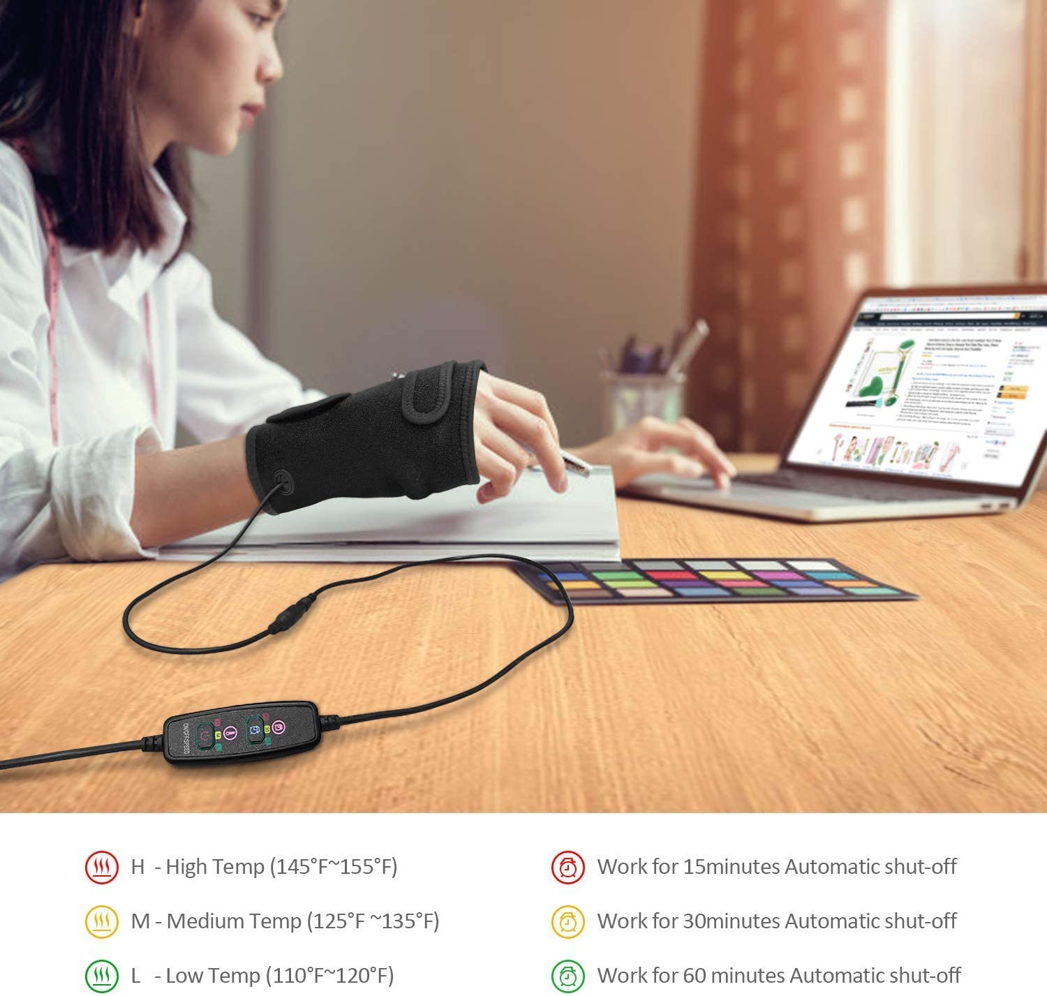 UTK Jade Infrared Wrist Heating Pad Wrap for Carpal Tunnel Relieves Sprains and Sore Muscles