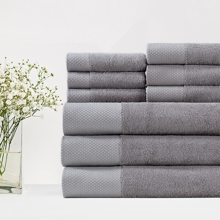 Wholesale 3Pcs Pure Cotton Five-Star Dobby Border Gray Face Hand Bath Towel Set 1