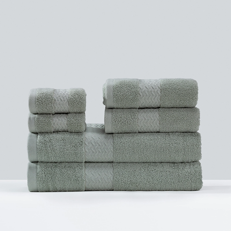 Combed Cotton Luxury Five-Star Hotel Cyan Satin Bath Hand Towel SET With Gold Thread 1