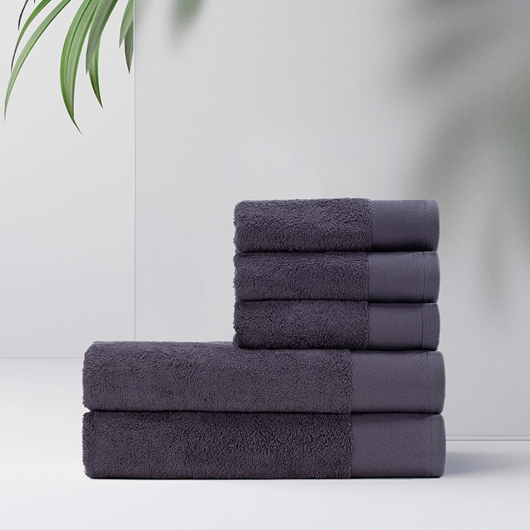 Conjunto de toalla de mano de baño gris de cinco estrellas con borde de lujo 100% algodón al por mayor 1