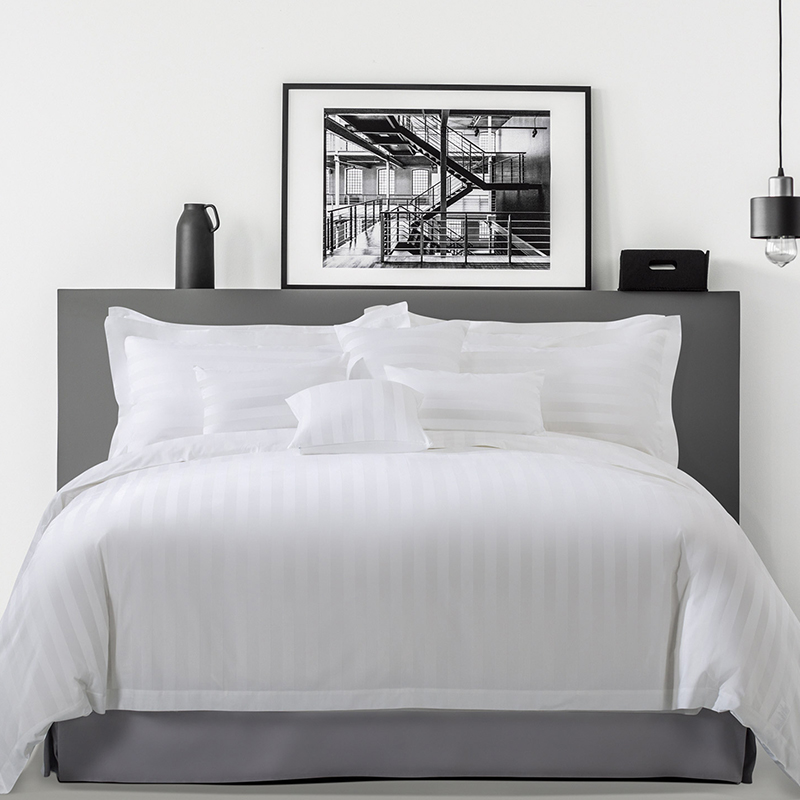 ELIYA Plain White 6080S 100% Cotton 3cm Stripe Hotel Bedroom Bedding Sheet Set 8