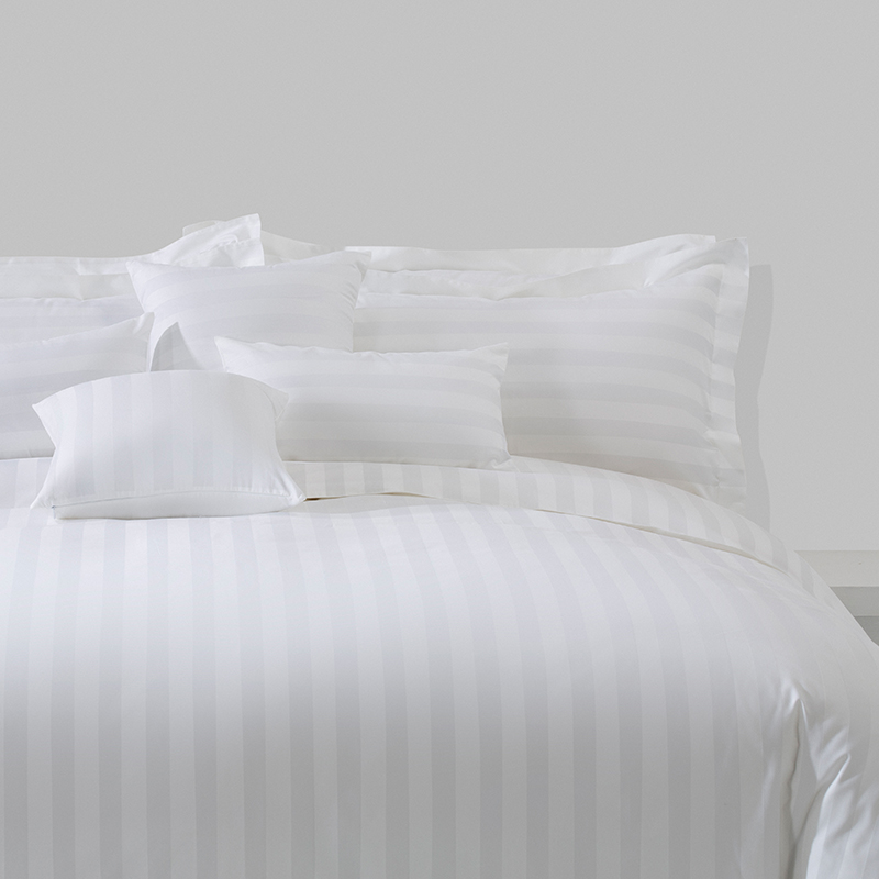 ELIYA Plain White 6080S 100% Cotton 3cm Stripe Hotel Bedroom Bedding Sheet Set 7