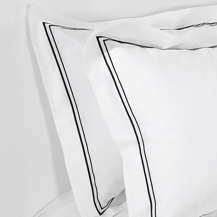ELIYA Hotel 100% Cotton White 400TC Bedding Sheet Set Black Double-Line Embroidered Duvet Cover 12