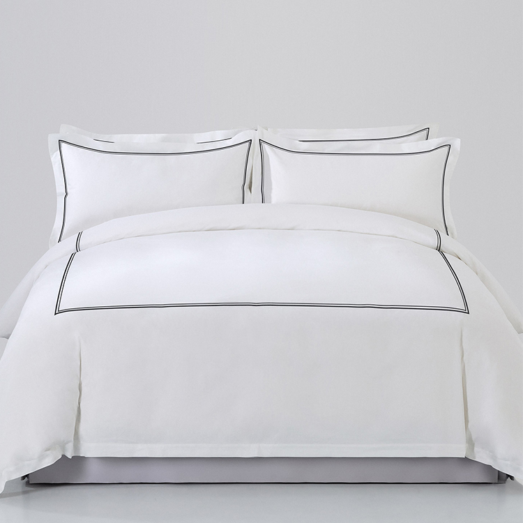 ELIYA Hotel 100% Cotton White 400TC Bedding Sheet Set Black Double-Line Embroidered Duvet Cover 8