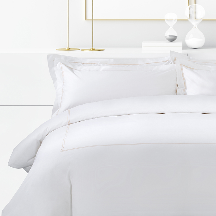 ELIYA Luxury 100% Cotton Bedding Sheet Set Golden Double-Line Embroidered Duvet Cover 11