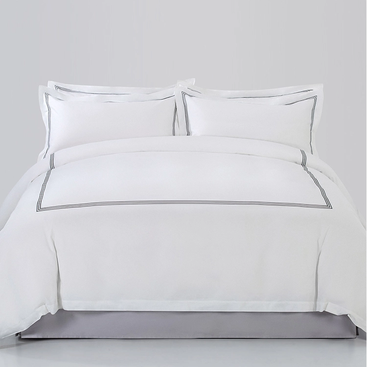Custom Factory Design Luxury Hotel Bedding Set Black Triple-Line Embroidery Design 1