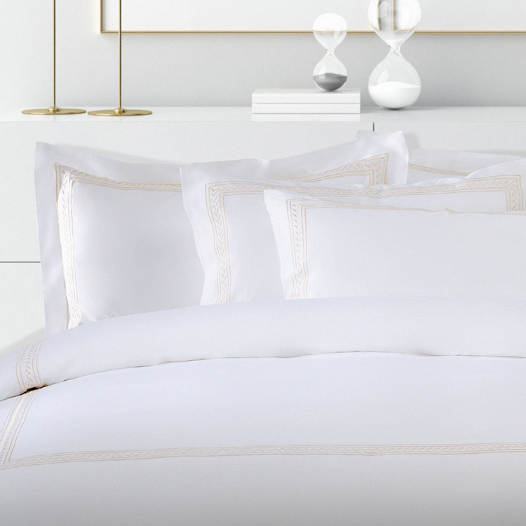 ELIYA Factory White 6080S 100% Cotton Golden Embroidered Hotel Bedroom Bedding Sheet Set 10
