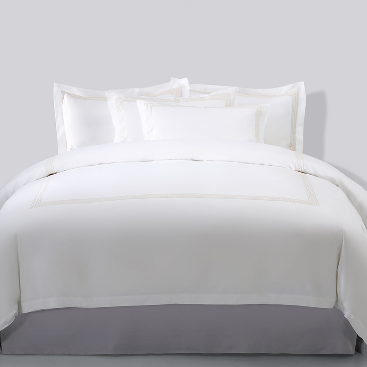 ELIYA Factory White 6080S 100% Cotton Golden Embroidered Hotel Bedroom Bedding Sheet Set 9