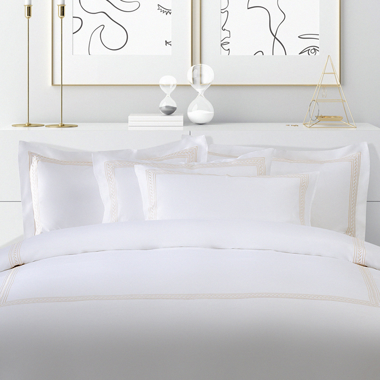 ELIYA Factory White 6080S 100% Cotton Golden Embroidered Hotel Bedroom Bedding Sheet Set 8