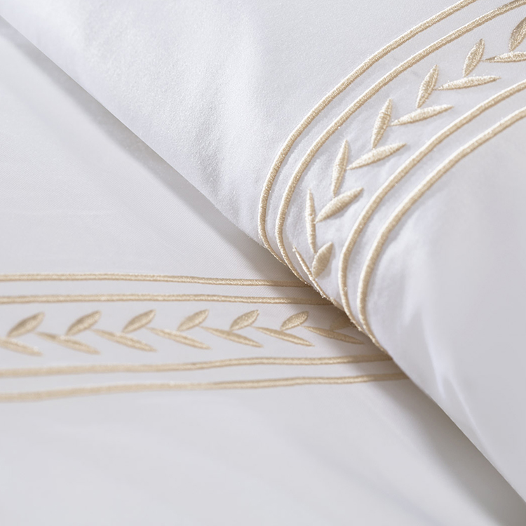 ELIYA Factory White 6080S 100% Cotton Golden Embroidered Hotel Bedroom Bedding Sheet Set 13