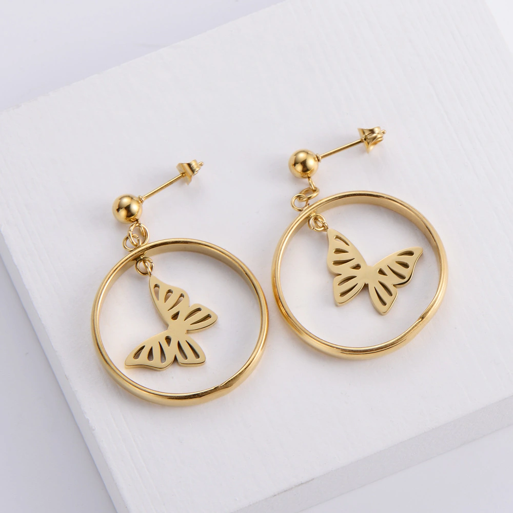Hainon 2022 Hollow Butterfly Earrings Titanium Steel Gold Plating New Sweet earrings for women 25mm 1