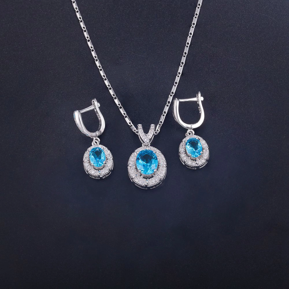 Hainon blue  zircon jewelry set wholesale Women's zircon Jewelry Sets Necklace and Earring Collection 1