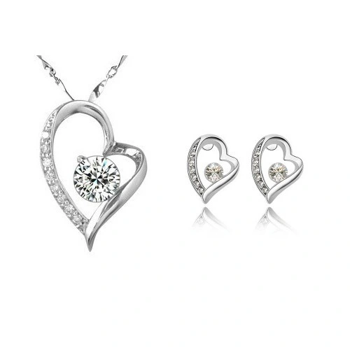 hainon pink zircon heart Necklace and Earrings Set for Women Party Bridal and Bridesmaid Accessories Gift Cards Hainon 1
