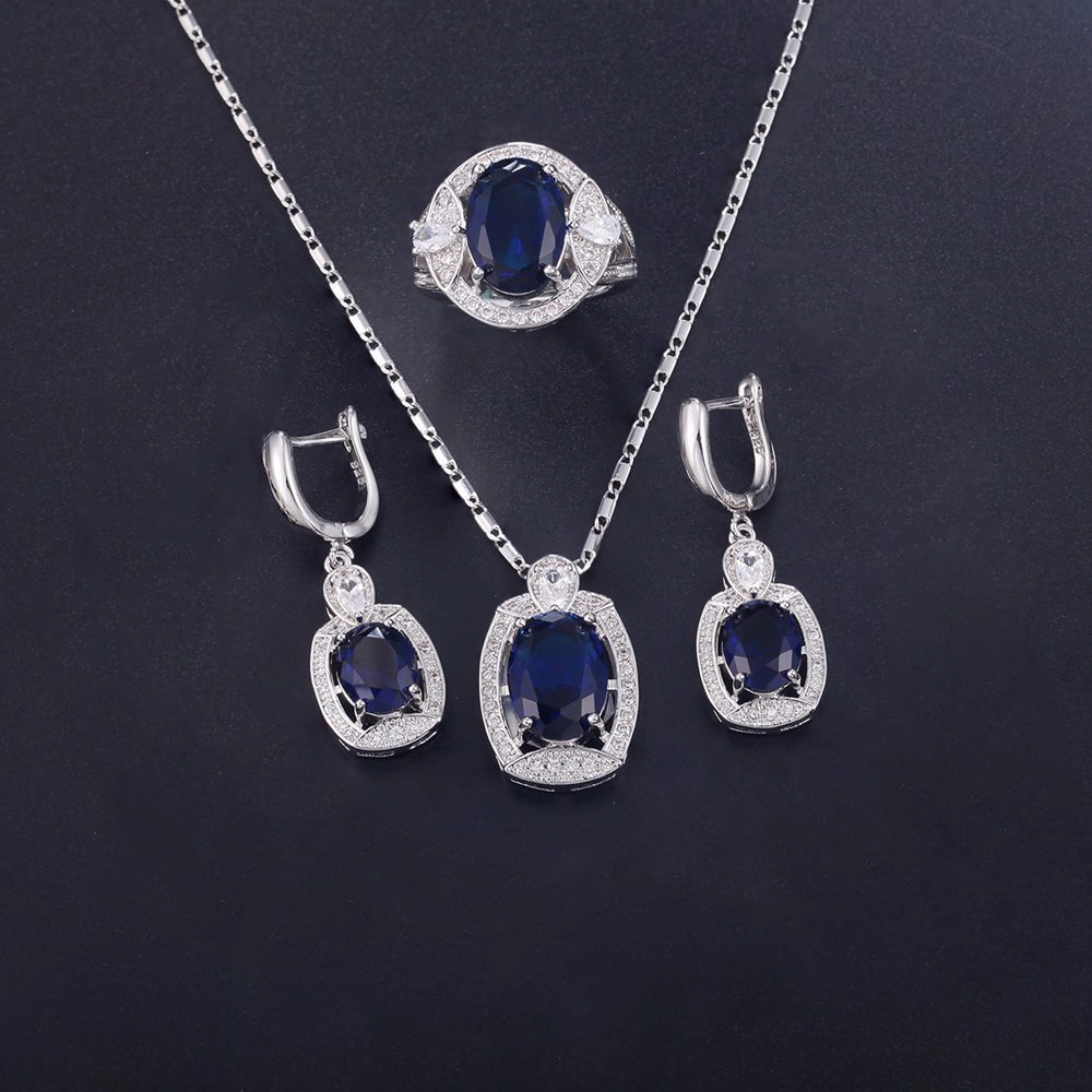 Hainon Fashion Jewelry Platinum plated zircon Bridal Necklace Earrings ring set ladies jewelry set wedding 1