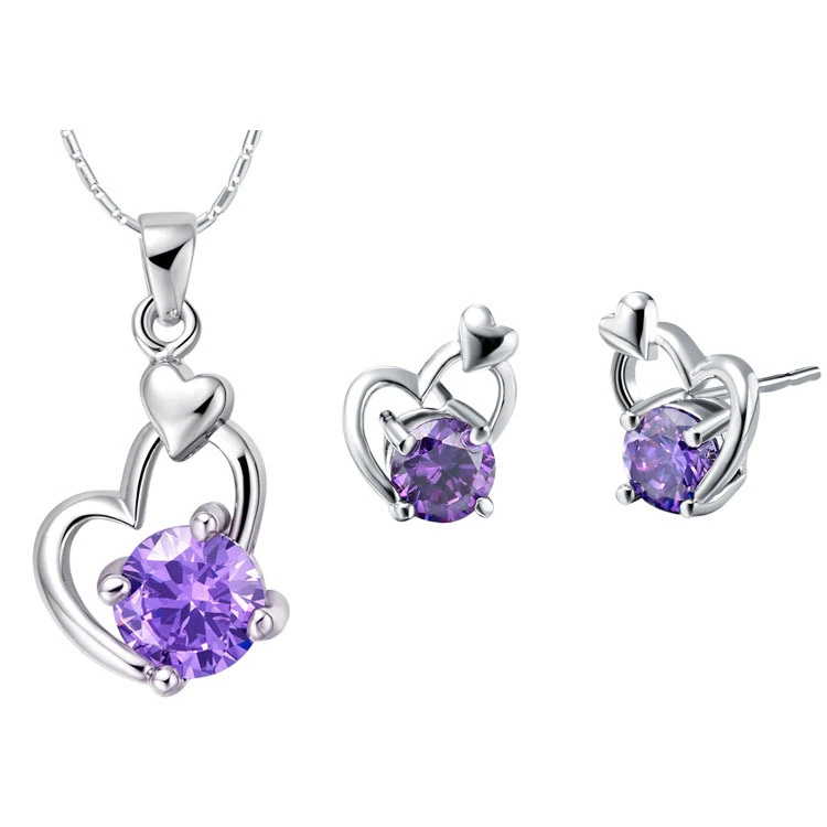 Hainon Purple Heart Shaped zircon  Necklace Set of European and American Jewelry christmas jewelry set Gift Cards 1