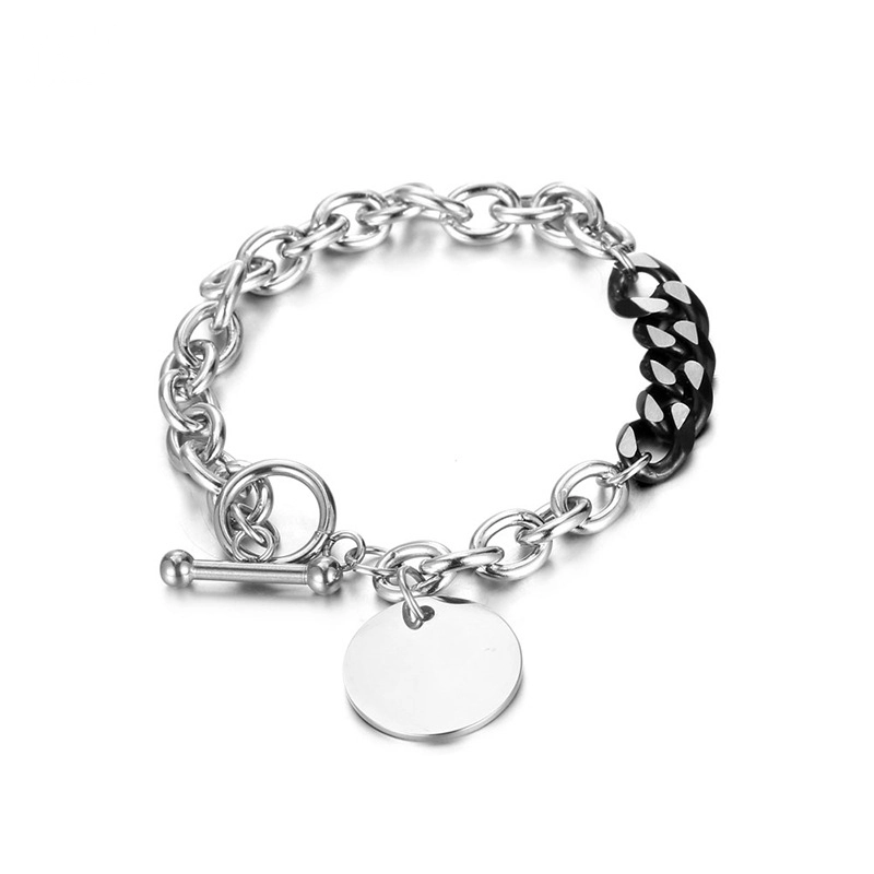 Hainon Silver Plated and Black Color Stainless Steel Mens ID Bracelets Engraving Laser Name Date QR Code Customize Couple Gift 1