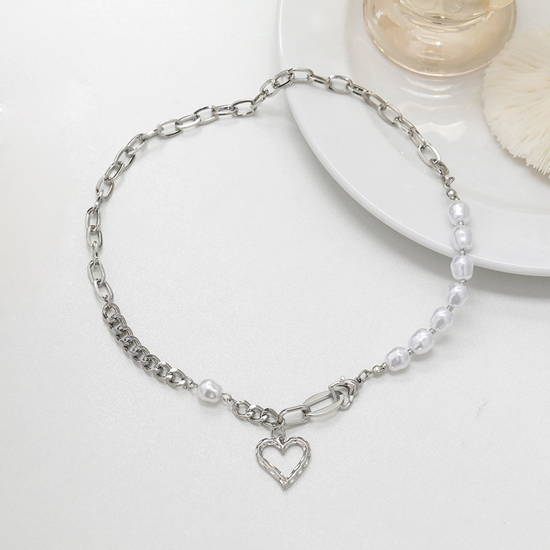 Hainon Wholesale necklace Unique Silver plated heart Chain Jewelry Pearl New Design Fashion Necklaces 1