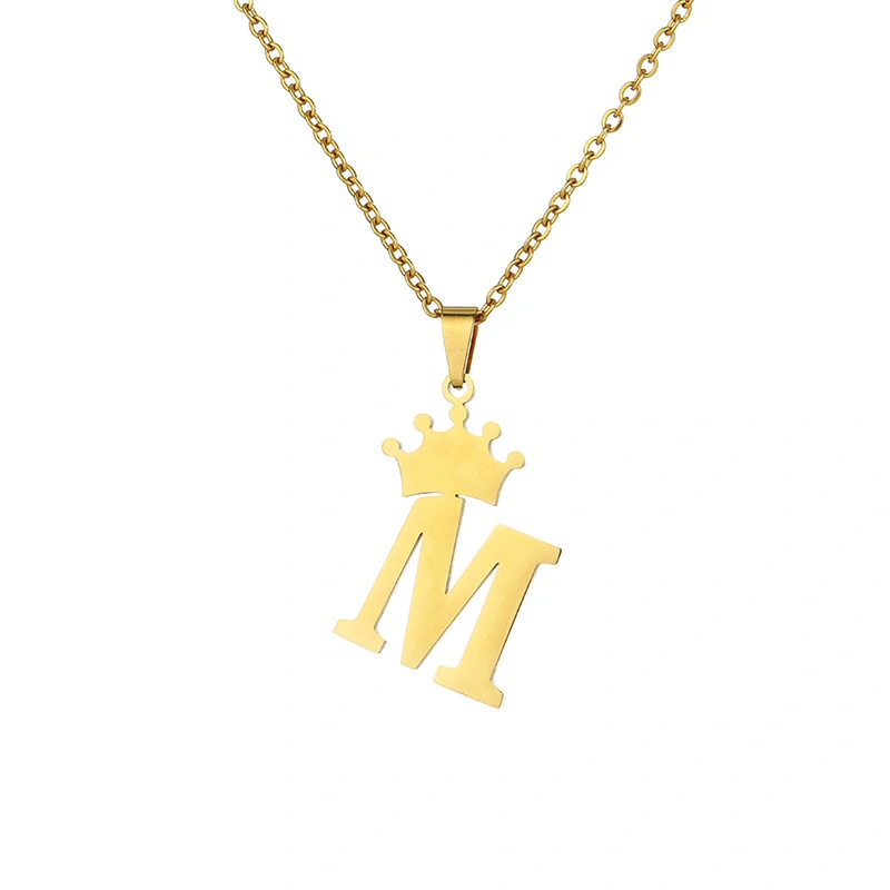 Hainon 26 initial necklace stainless steel Personalized Crown Letter Necklaces Jewelry Gift for women dropshipping 1