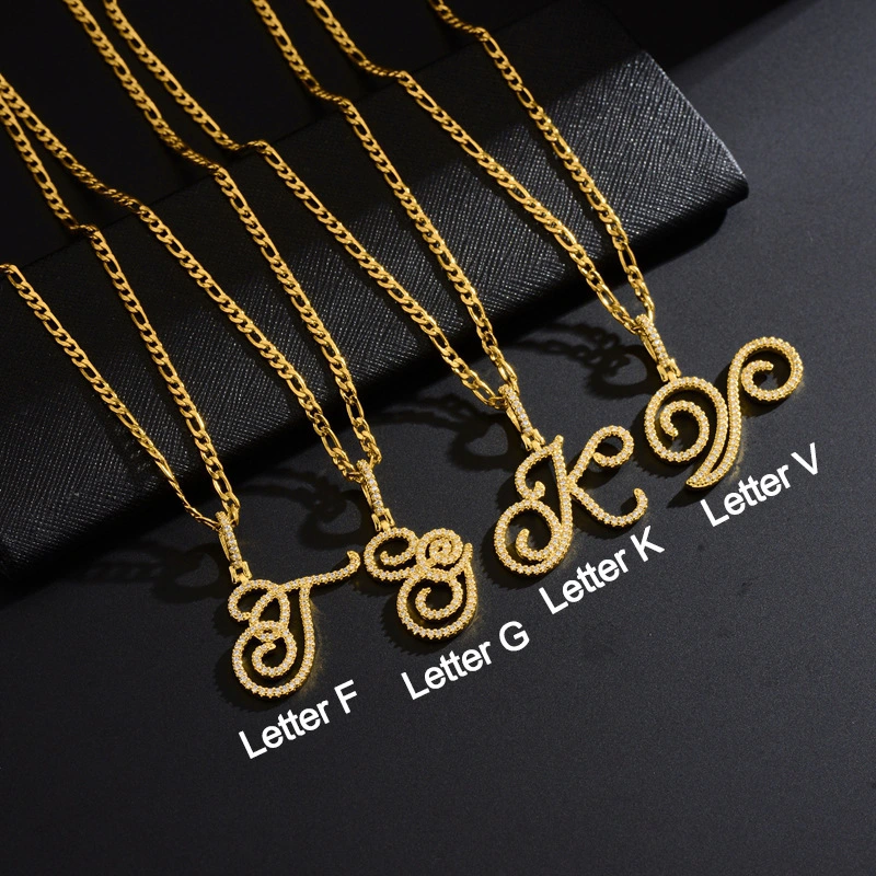 Hainon Dainty Initial Necklaces Women shiny zircon stainless steel Chain Personality Letter necklace jewelry Dropshipping 1