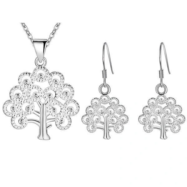 Hainon bridal jewelry set luxury 925 sterling silver plated tree Necklace Earrings Set for Wedding Gift card 1