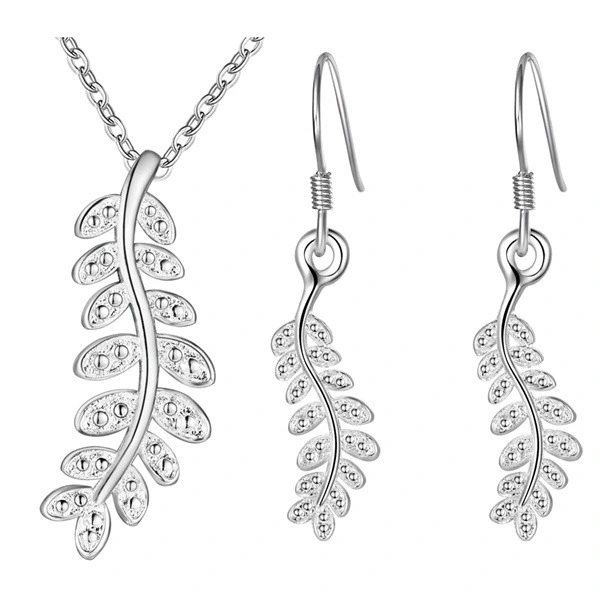 Hainon 925 sterling silver plated new leaf set Necklace Earrings Set for Wedding luxury jewelry sets Gift card 1