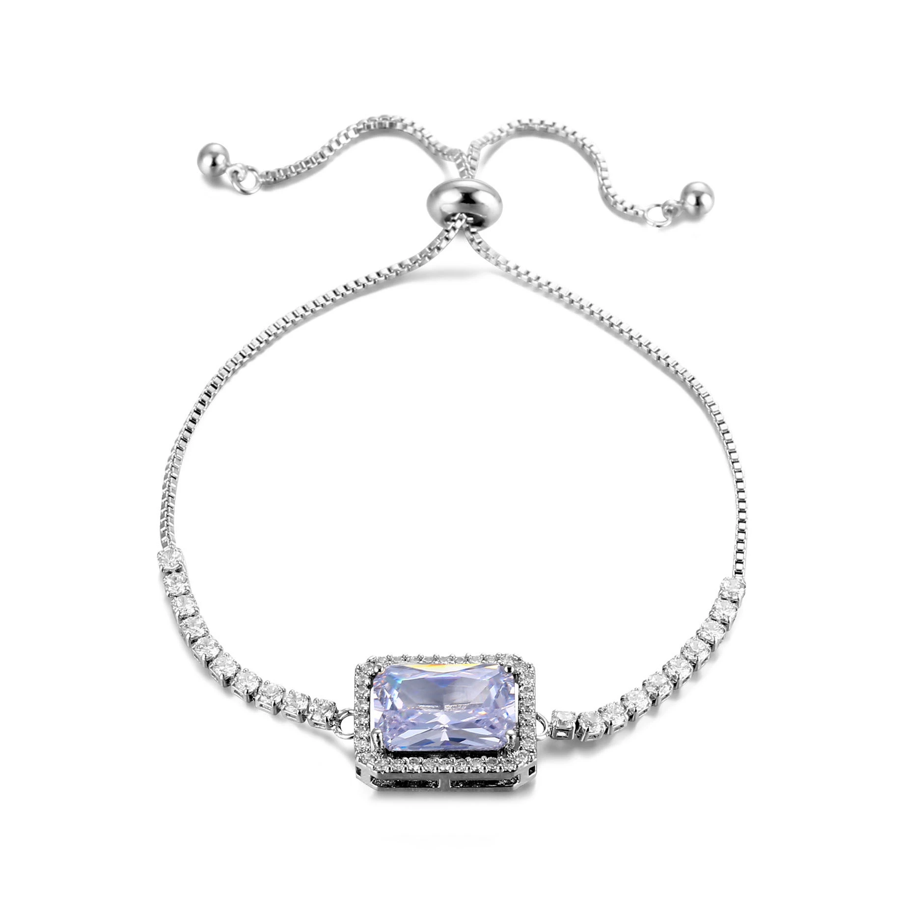 Hainon New Vintage Silver Plated Bangle Bracelets for Women Big Square Colorful Zircon Pendant Bracelets Wholesale 1
