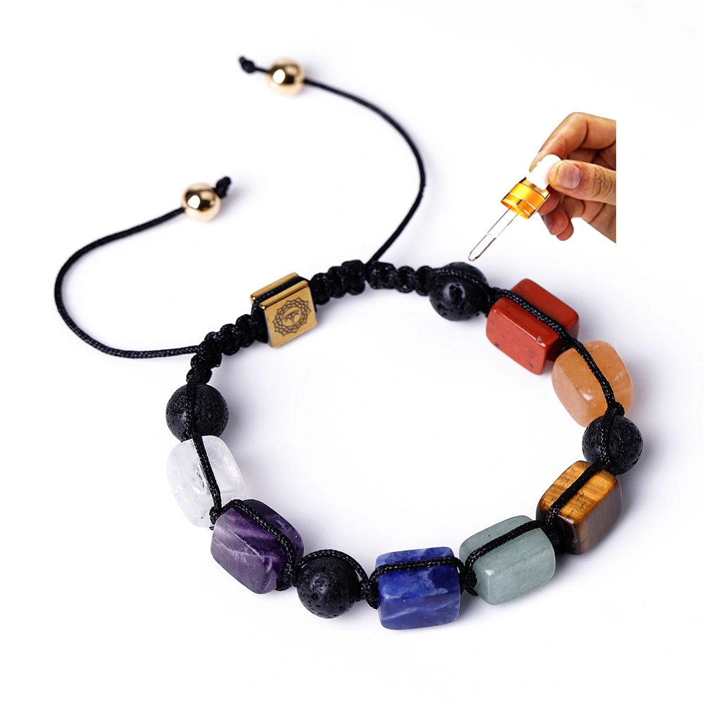 Hainon Seven Chakras Agate Yoga Natural Stone Crystal OM Lotus Amethyst Braided Bracelet 1