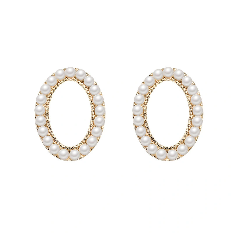 2021 Hainon pearl earrings gold oval romantic stud earring Fashion style women earring alloy elegant jewelry 1