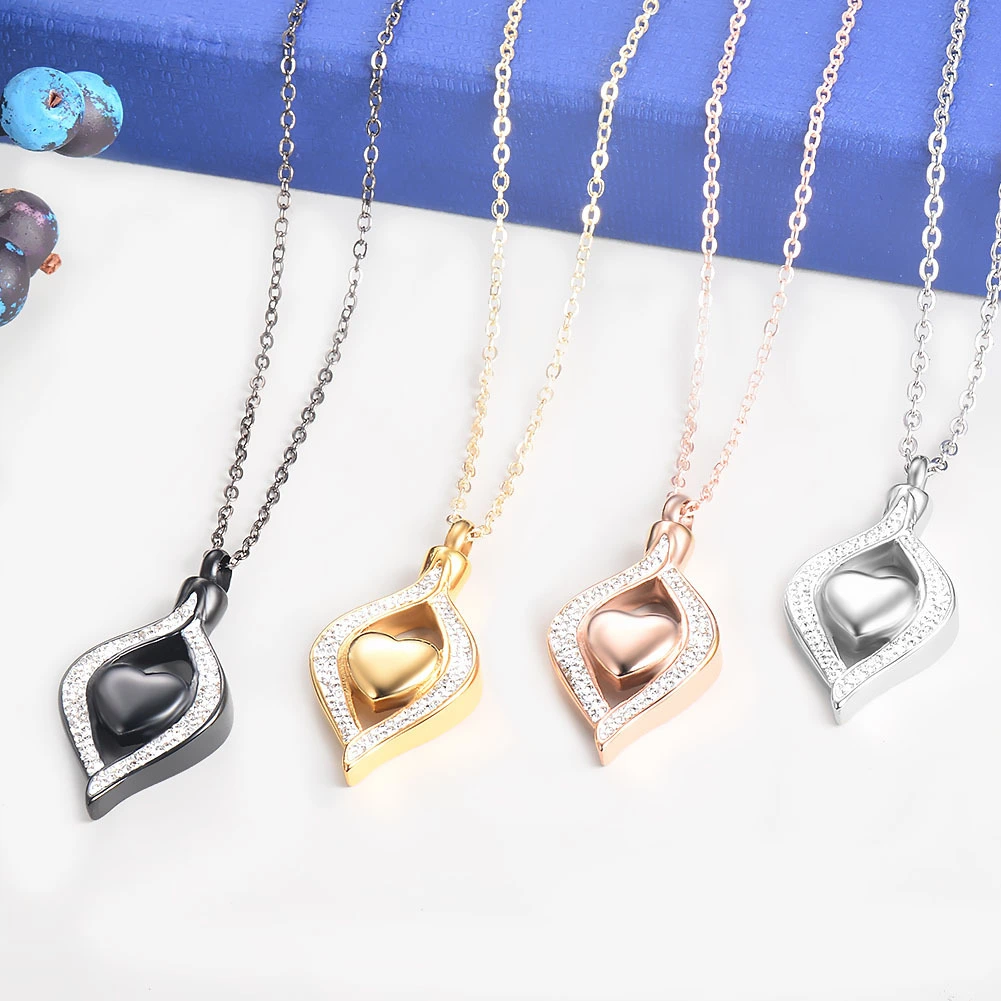 Hainon Hot sale new love diamond studded stainless steel perfume bottle love urn pendant flannel bag set 1