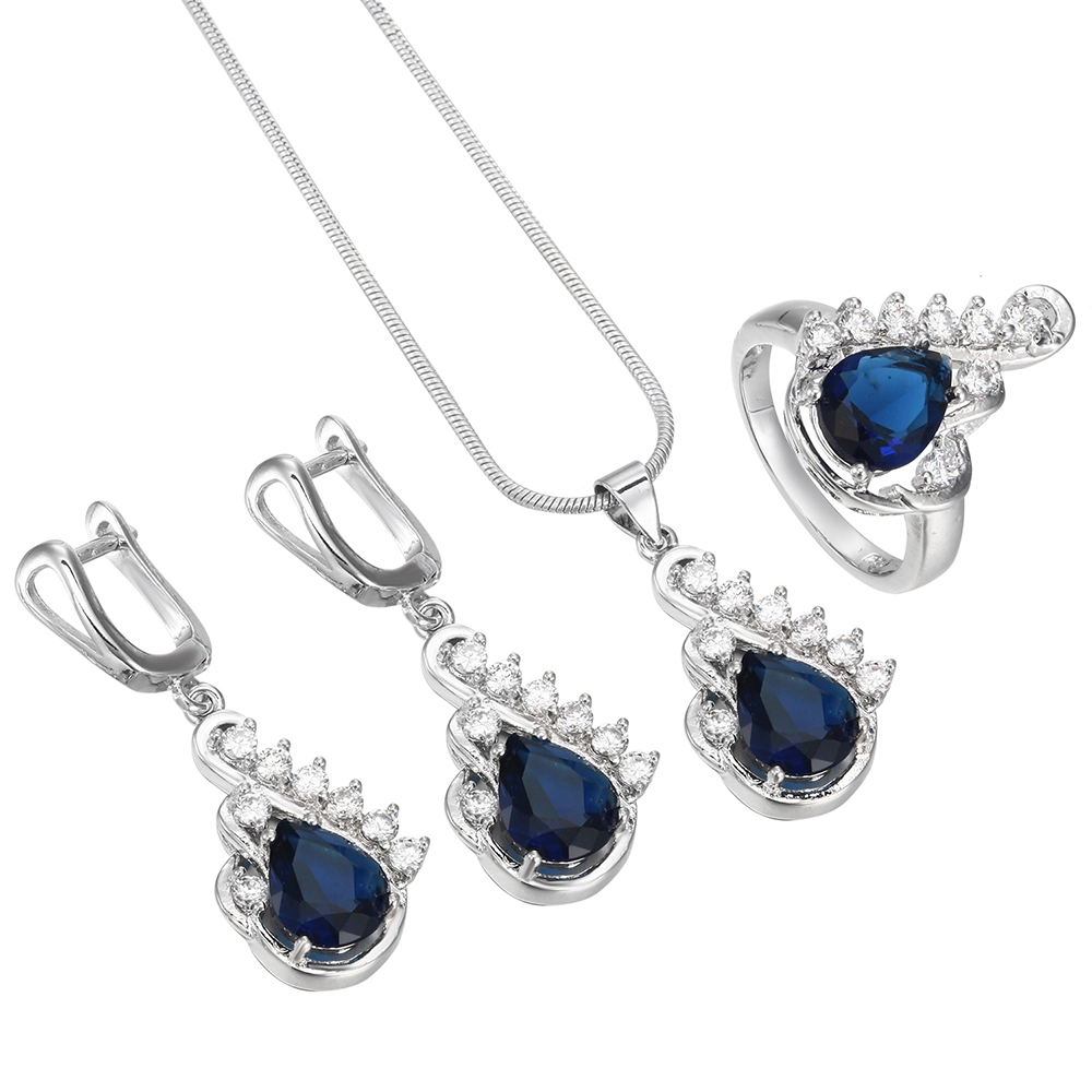 Jewelry set earrings and necklace AAA blue zircon plating 925 silver luxury bridal jewelry set wholesale 1