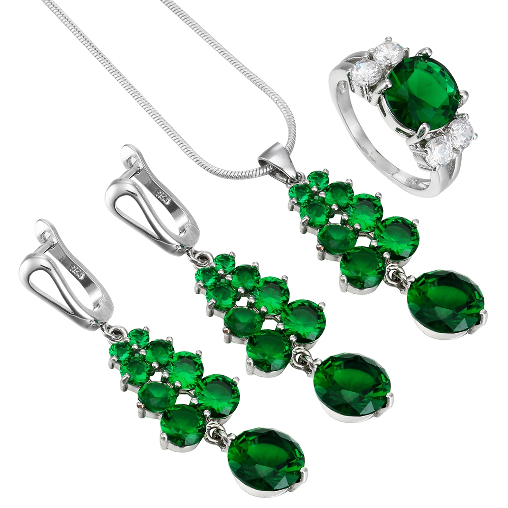 2018Jewelry set earrings and necklace AAA green zircon Grape shape plating 925 silver luxury bridal jewelry set wholesale 1