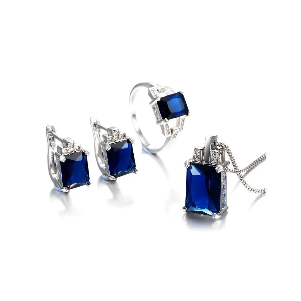 Bridal jewelry set Square zircon earring ring necklace set Hainon Wholesale 1