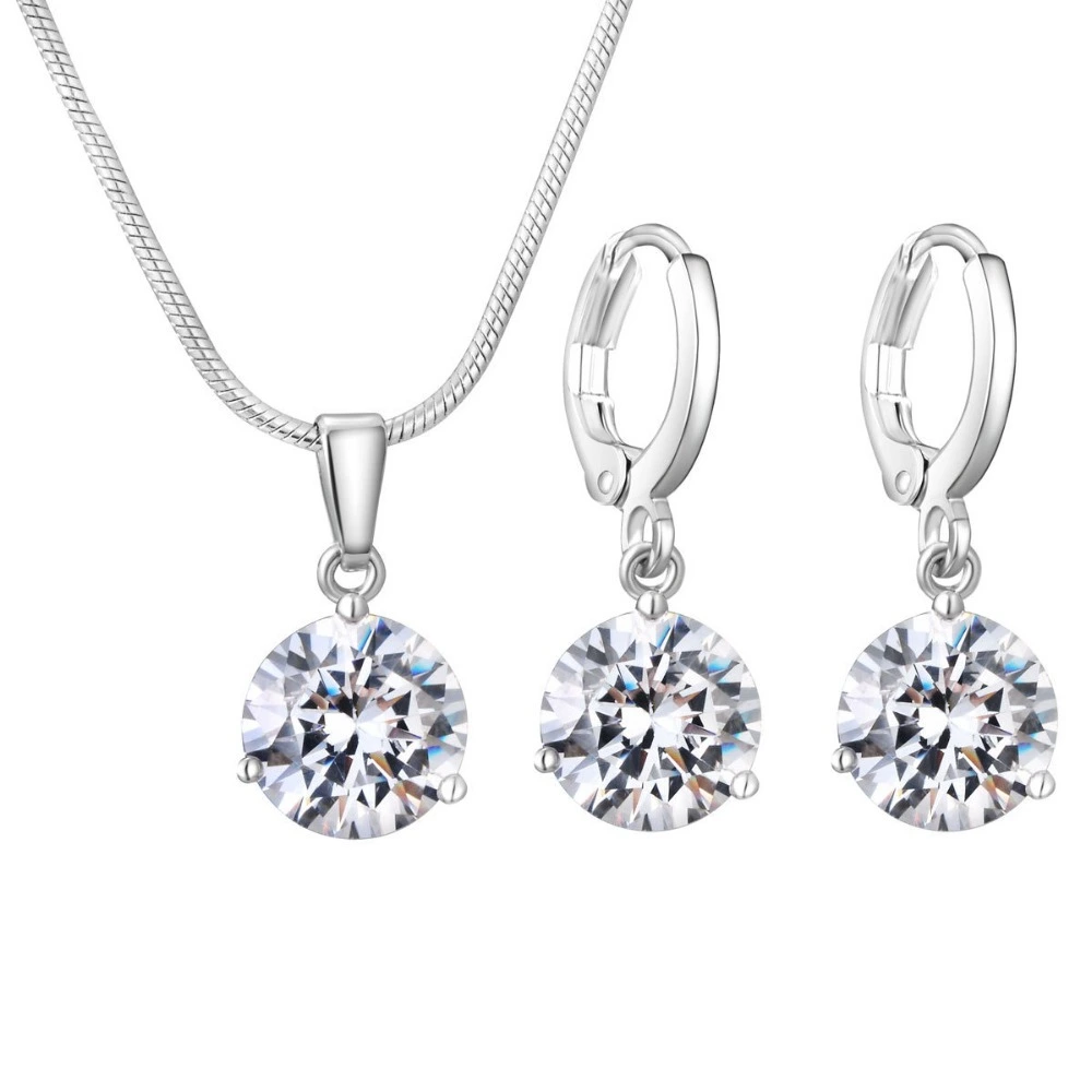 Bridal jewelry set earrings and necklace AAA cubic zirconia 12 colors mixed wholesale jewelry set 1