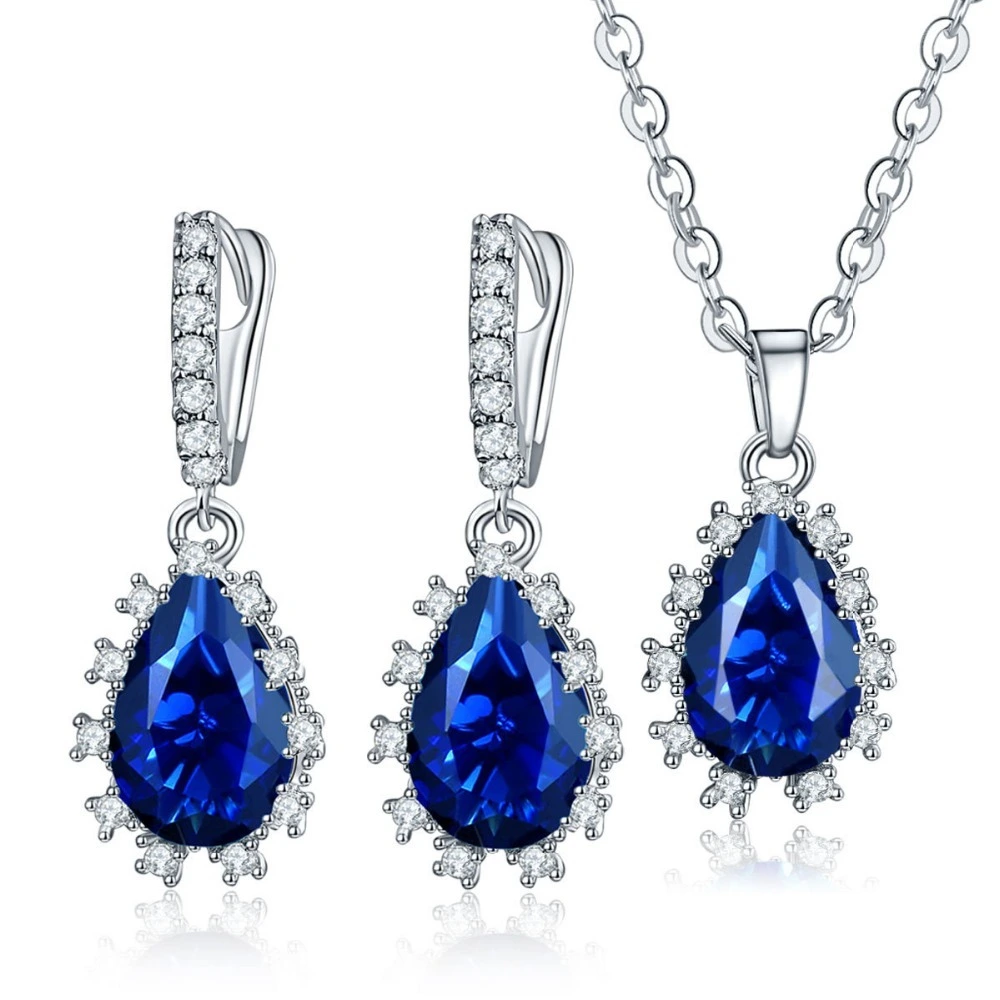Bridal jewelry set earrings and necklace plating silver zircon luxury jewelry set wholesale 1