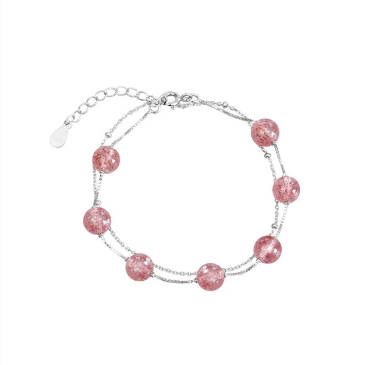 Hainon Double silver plated natural strawberry crystal bracelet women's simple jewelry gift card flannel bag set 1