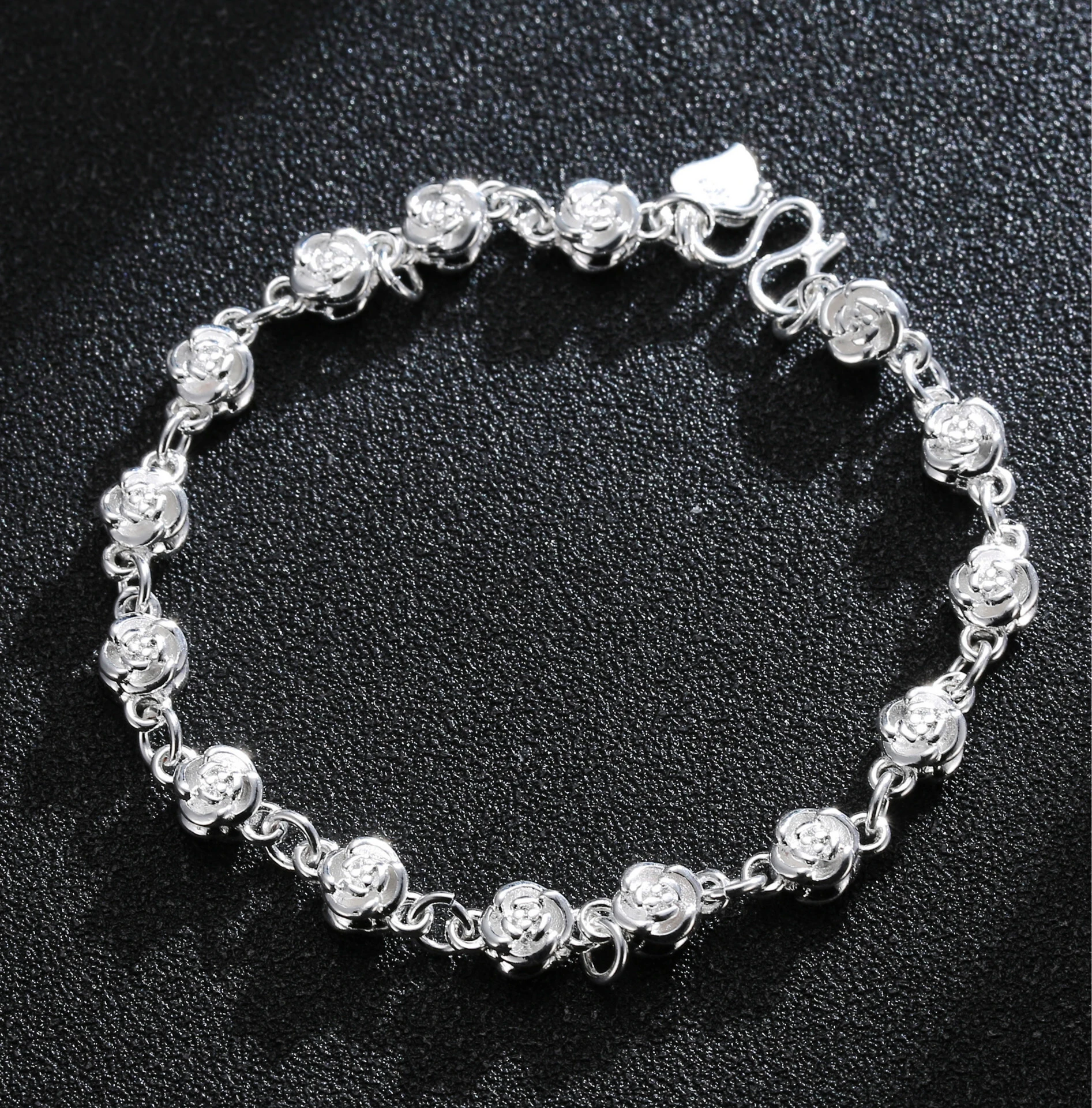 Hainon Women's Rose Bracelet Simple brass Platinum Plated Jewelry Wholesale gift card flannel bag set 1